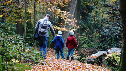 Weltkindertag Vater mit Kindern im Wald
